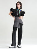 High Waist Black Gray Irregular Long Wide Leg Trousers New Loose Fit Pants Women Fashion Tide Spring Autumn 2023