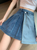 VAREY LIN New Summer Irregular Denim Shorts Skirts Women Casual Buttons High Waist A-line Shorts Lady Fashion Blue
