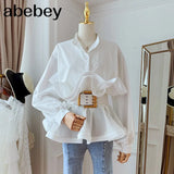 Ruffle Ruched Shirt For Women Stand Collar Lantern Sleeve Sashes Casual Blouse Female Fashion Tide