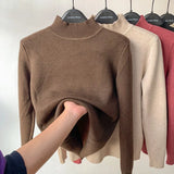 Warm Korean Plus Velvet Sweater Woman Knitwear Turtleneck Thicken 2022 Knitted Pullovers Casual Fleece Lined Tops