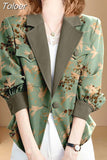 Women Elegant Printed Chic Office Lady Blazers Long Sleeve Fashionable Single Breasted Office Straight Blazer