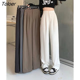 Autumn Loose Suit Pants Fashion Two Buttons Wide Leg Pants Simple Black Apricot Casual Women Trousers Korean New