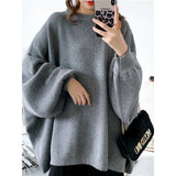 Big Size Gray Knitting Sweater Loose Fit Round Neck Long Sleeve Women Pullovers New Fashion Autumn Winter 2022