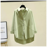 Spring Women's Oversized White Cotton Shirts Women Long Sleeves Loose Tops Plus Size Green Elegant Casual Blouse Blue