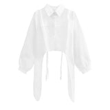 Women Black Irregular Perspective Mesh Big Size Blouse New Lapel Long Sleeve Shirt Fashion Tide Spring Autumn 2023