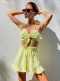 Sexy Backless Crop Top Set Of Two Pieces For Women Summer Bodycon High Wasit Shorts Set Female Fashion Pink Shorts