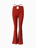 Lace Up Stretch Flare Leg Pants-Outfit