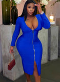 Plus Size V-Neck Zippers Long Bodycon