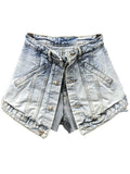Solid Hot Women's Fake Two Pieces Of High Waist A-line Thin Denim Shorts Street Style Mall Goth 2023 Summer