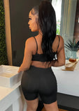 Sexy Sleeveless High Waist Solid Skinny Sports Two Piece Shorts