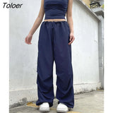 Streetwear Vintage Solid Wide Leg Pants Women Casual Low Waist Cargo Baggy Trousers Hip Hop Pants Korean Fashion