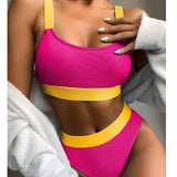 2025 New Bikini Women Swimsuit Split High-Waist Swimsuit Solid-Color Bikini