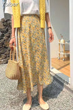 Philosophy Women Elegant Floral Print Long Beach Purple Skirt Vintage Mujer Maxi Retro Elastic High Waist A-line