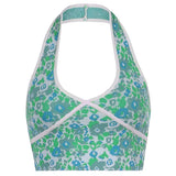 V Neck Sleeveless Knitted Crop Top Women Backless Halter Tanks Camis Top Summer Fashion Floral Print Camisole Y2K