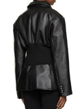 Fashion Women's Blazer Notched Collar PU Patchwork Knitted Super Waist Silhouette Suit Jackets Spring 2023 New