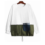Women Army Green Pocket Big Size Casual T-shirt New Round Neck Long Sleeve Fashion Tide Spring Autumn 2023