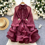 High-End Heavy Industry Diamond Lotus Leaf Dress Girl Spring Strapped Temperament Lace