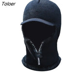 Men Women Winter Knitted Hat With Zipper New Add Fur Lined Warm Brim Winter Hats For Men Keep Face Ear Warm Cap Fashion