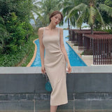 Long-sleeved Women Knitted Cardigan 2 Piece Set Sleeveless Backless Dress Elegant Crop Top Sweater Suits Fall