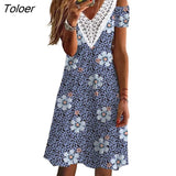 Women Maxi Dress Floral Print Lacet V Neck Party Dress Summer Loose-fitting Long Ladies Sexy Boho Dress for Party
