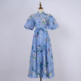 Court Style High Design Feeling Heavy Industry Nail Drill Short Sleeve Single Buckle Dress +