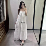 Summer New Women's Hollow Embroidery Fan Flute Dress Loose Leisure Bareback Sling