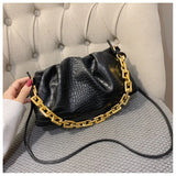 party Day Clutch Thick Gold Chains Dumpling Clip Purse Bag Women Cloud Underarm Shoulder Bag Pleated Hobos Pouch Totes
