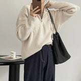 Women's Zipper Collar Drawstring Hoodie Sweater Loose Knitwear Fall/Winter 2022