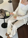 Solid Wrap Around Top And Drawstring Pants Set-Outfit