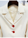 Fashion Women's 2 Pcs Set Notched Slim Red Single Breasted Blazer High Waist Solid Color Pants Suit Spring 2023 New