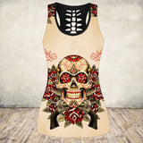 Gothic Skull Print Tank Top Women Halloween Cotton Sleeveless Tee Shirt Workout Black Vest