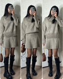 Solid Color Round Collar Loose Blouse Simple Dress Set In Autumn