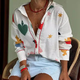 Long-Sleeved Shirt Print Fashion Cardigan Casual Top Collar