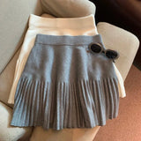 Knitted Pleated High-Waisted Mini Skirt-Outfit