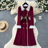 Small Fragrant Style Trendy Collar Long Sleeve Metal Double Buckle Waist Thin Temperament Knitted