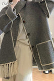 Fashion Women's Coats New Scarf Collar Loose Single Breasted Tassel Spliced Pockets Jackets Female Tide Autumn 2023