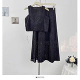 Retro Hollow Hook Design Set Women's Summer Sleeveless Vest Top High Waist Tight