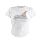 Korean Fashion Irregular Crop Tops Chic Graphic T-shirts Y2k Aesthetics Sexy Slim Tshirt Grunge Print Designer