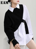 Women Big Size Knitting Irregular Blouse New Lapel Long Sleeve Loose Fit Shirt Fashion Tide Spring Autumn 2023