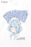 clothes Oversized t-shirt Green Hair Girl Cartoon Anime Printed Streetwear Japanese Harajuku Fashion Tops Clothing
