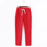 Spring Summer Casual Cotton Linen Pants Women Elastic Waist Solid Pockets Retro Loose Women's Harem Pants Trousers