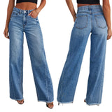 Women's New Products Loose Broad Legs Side Seam Stitching Side Hem Jeans Women