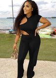 Sexy Irregular Round Neck Short Sleeve Top And Pant Two Piece