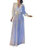 Long-Sleeved Temperament Elegant Waist Display Thin V-Neck Broad Leg Trousers Set Without