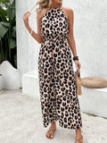 Leopard-Print Sleeveless Leopard Print Women's Broad Leg Trousers