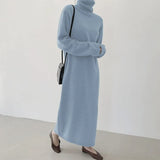 Autumn Winter Loose Turtleneck Straight Women Sweater Dresses 2022 New Long Sleeve Warm Knitted Chic Long Dresses