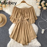 Slash Neck Jumpsuits Shorts Casual Summer Women Overalls Solid Ruffles Playsuits 2022 Sexy Ruffles