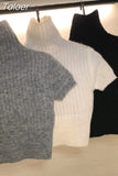 Ropa Mujer Tknitted Cropped Pullovers for Women Turtleneck Short Sleeve Tunic Jumper Pull Femme Fashion Casual Y2k