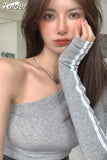 Ropa Mujer Sexy Tshirts Women Off Shoulder Long Sleeve Tunic Black Tees Chic Casual T Shirt Summer Harajuku Y2k Crop