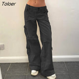 Punk Chain Bandage Wide Leg Pants 90s Baggy Pant Women Oversize Low Rise Y2k Academic Pants Streetwear E-girl